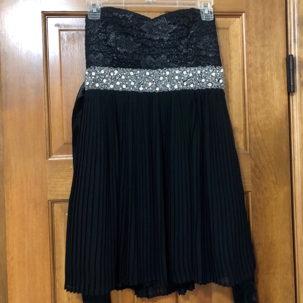My Michelle Strapless Black Dress with Ribbon Belt